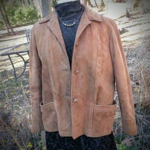 Vintage light brown distressed soft suede jacket 2 LG front patch pockets